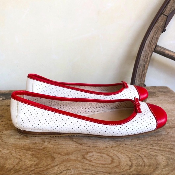 PRADA Cute Leather Flats Red Capped Toe Bow ITALY - Picture 5 of 12